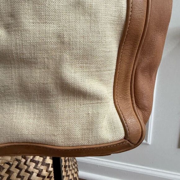 Rare Vintage Coach 9429 Bonnie Bucket Linen Leather Tan Cream Satchel Small Tote - Picture 8 of 10